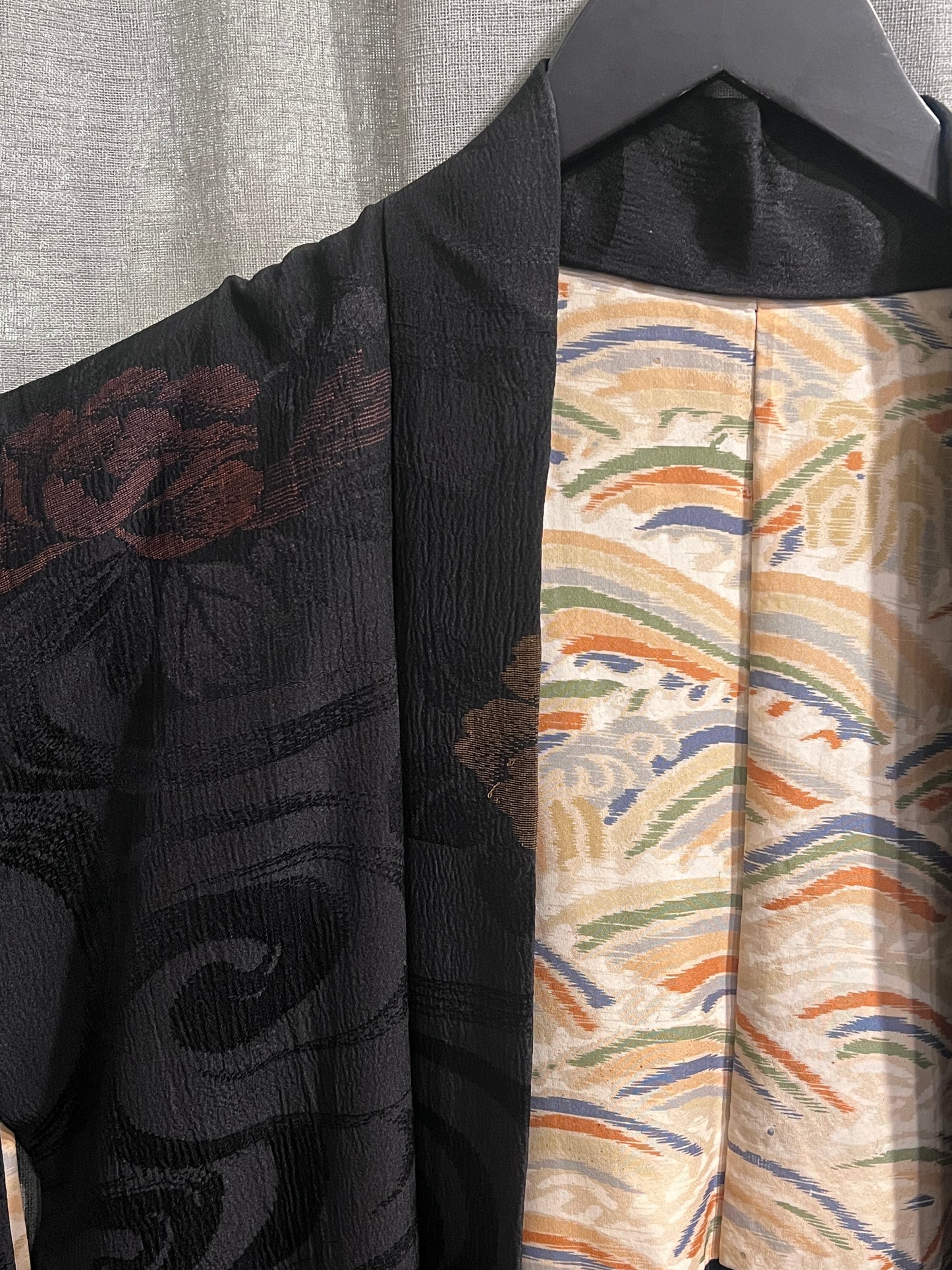 Black Floral Vintage Silk Haori