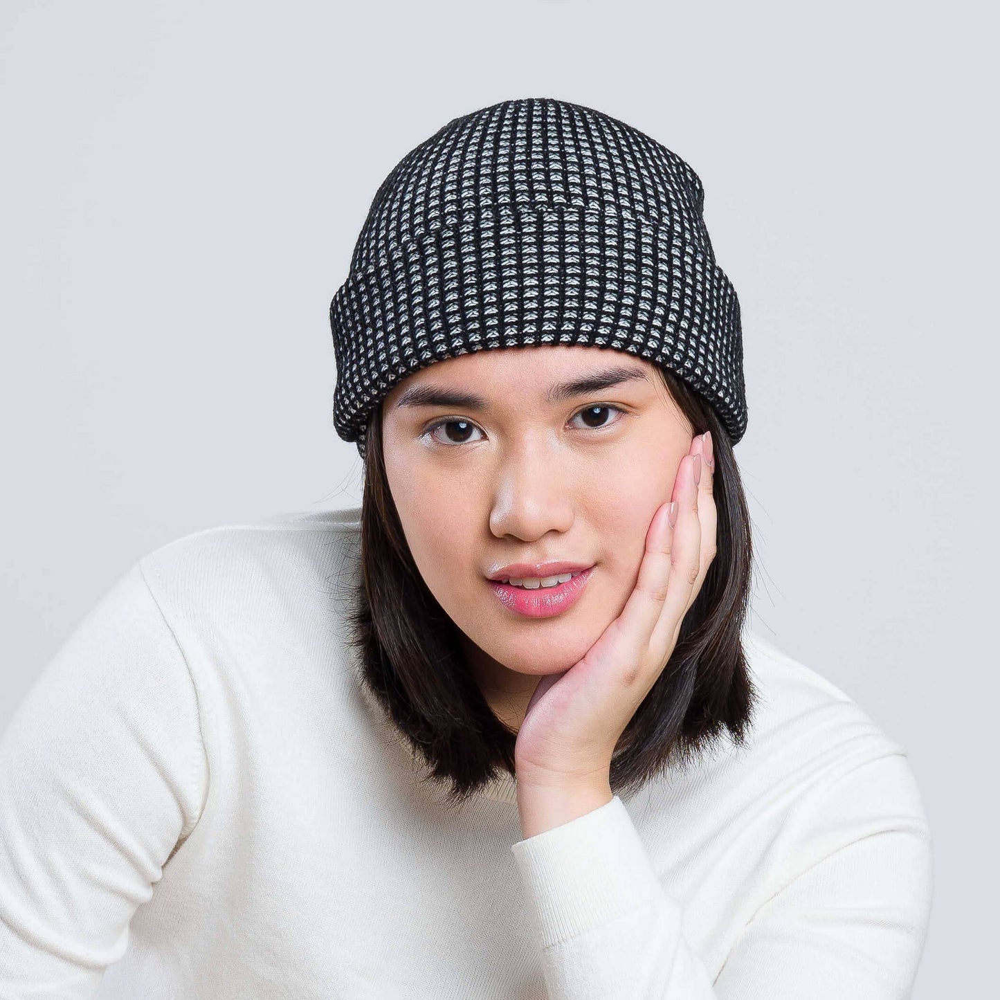 Grid Beanie: Fuchsia