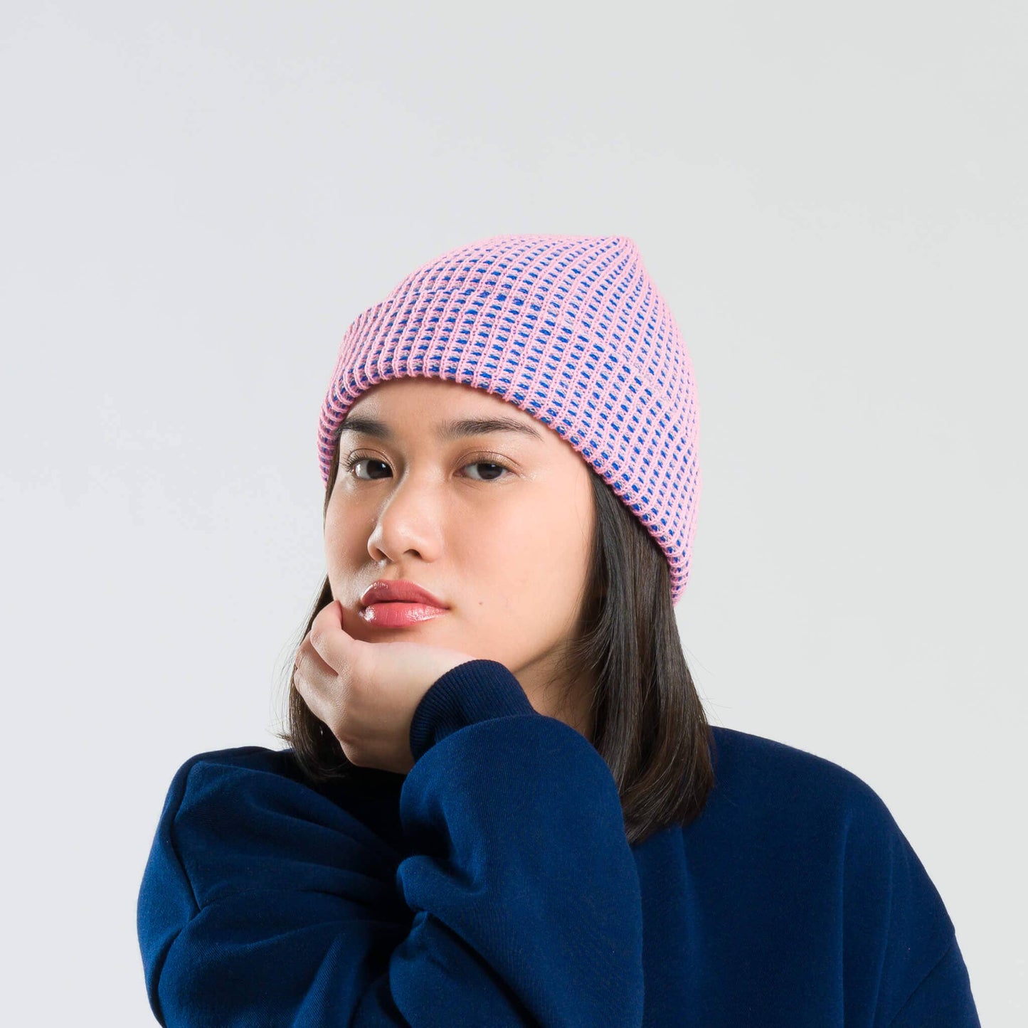 Grid Beanie: Fuchsia