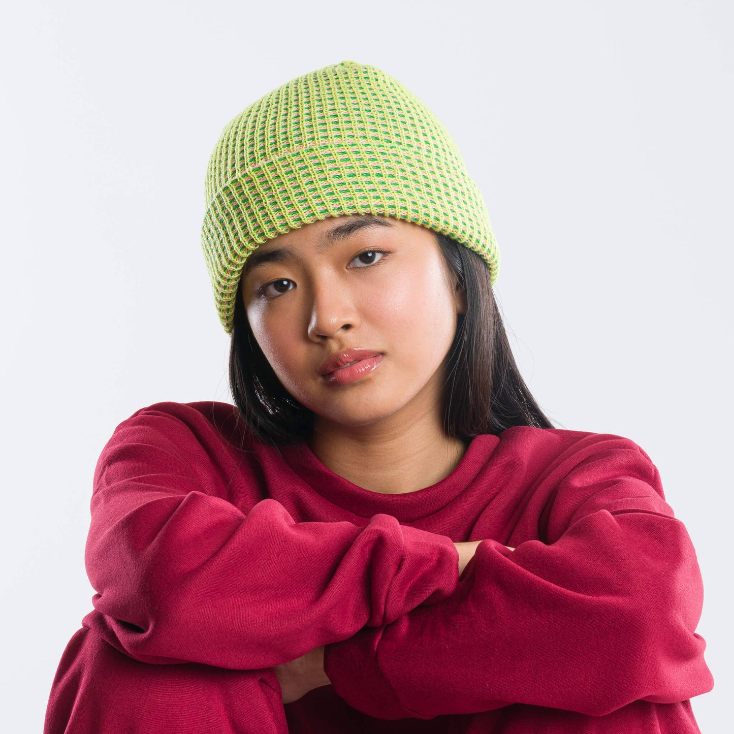 Grid Beanie: Fuchsia