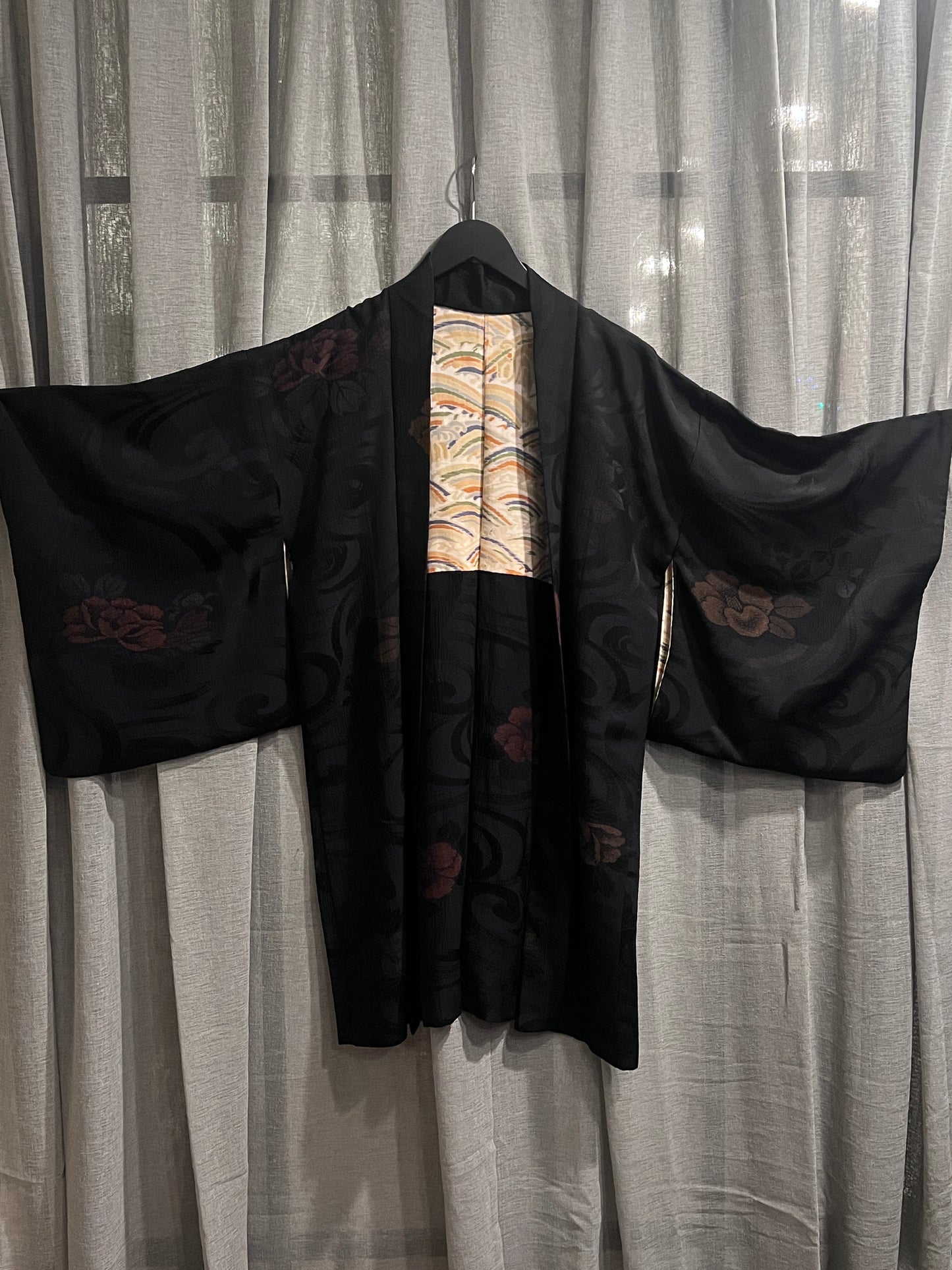 Black Floral Vintage Silk Haori