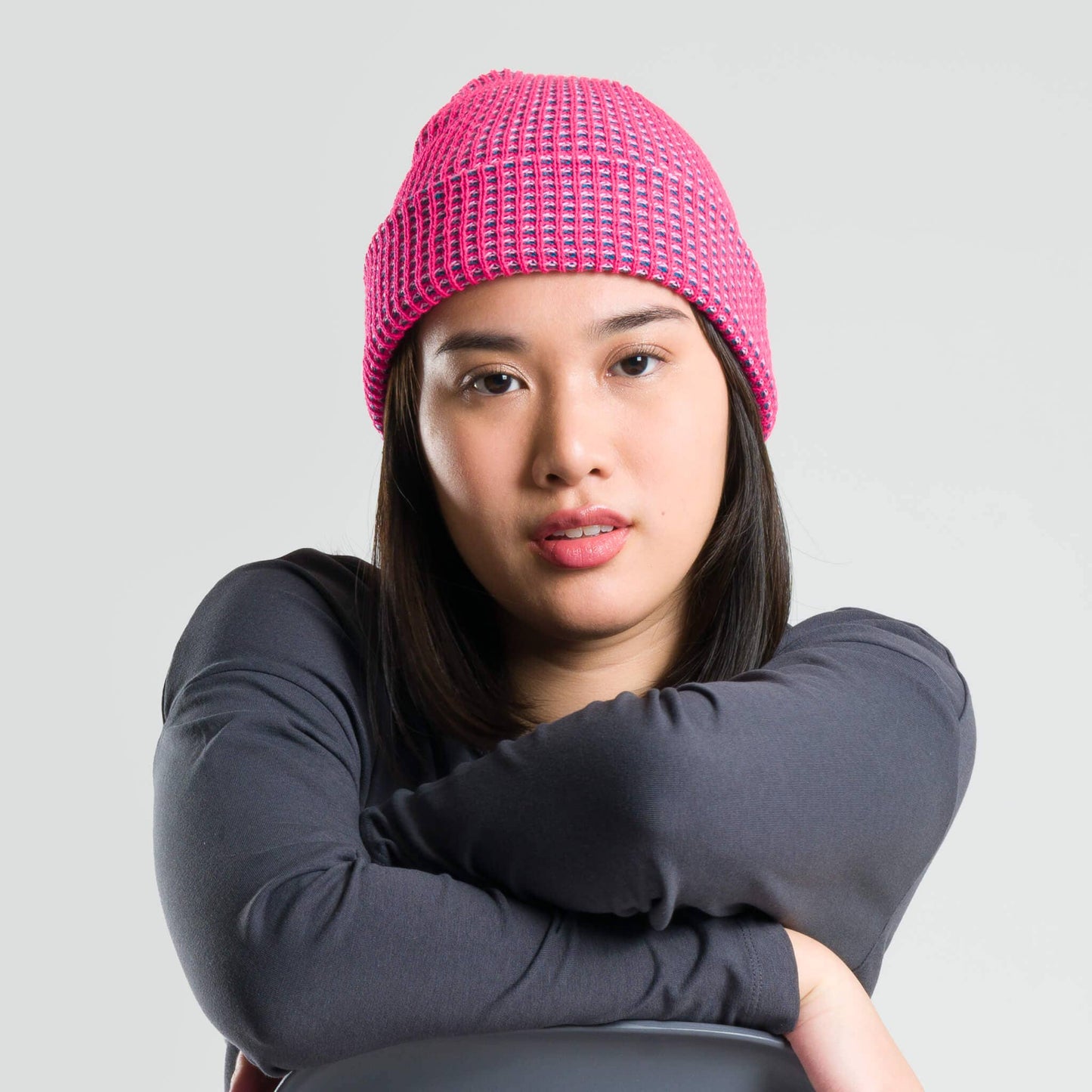 Grid Beanie: Fuchsia