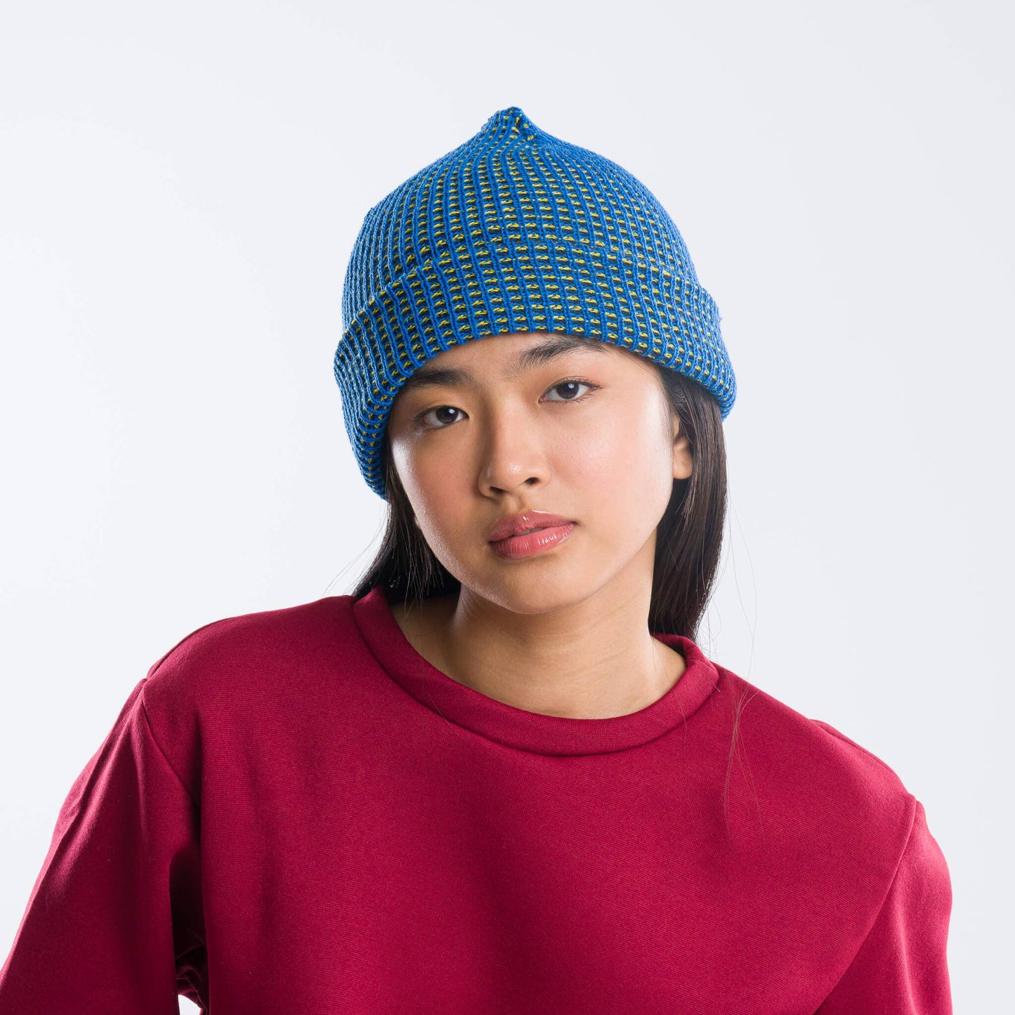 Grid Beanie: Fuchsia