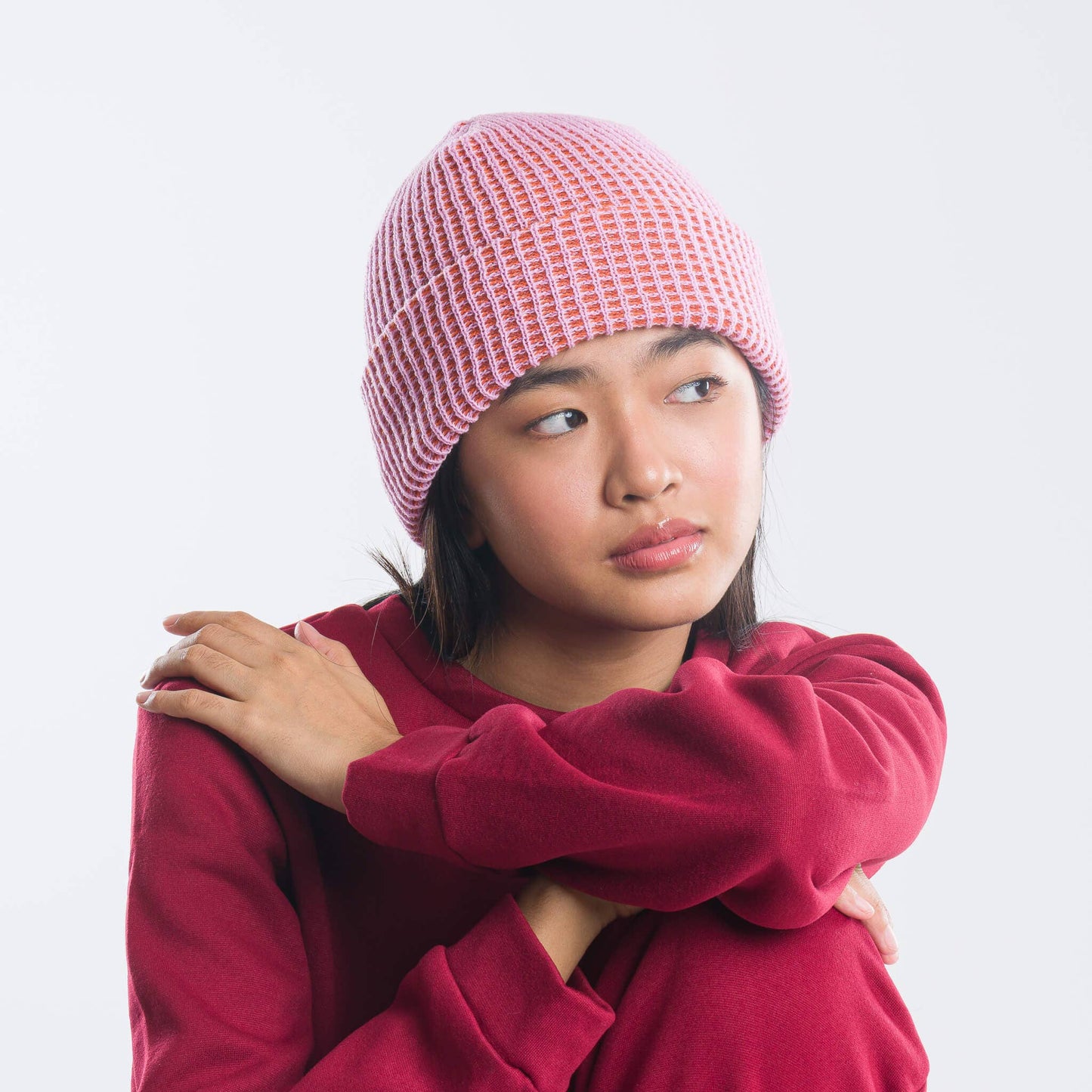 Grid Beanie: Wine Red